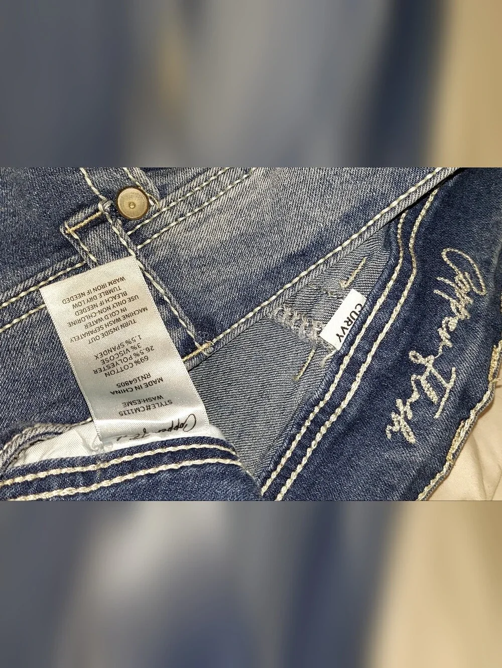 Copper Flesh Curvy Bootcut Denim Jeans w/Feather Design Pockets Size Women's 18 - Picture 4 of 7